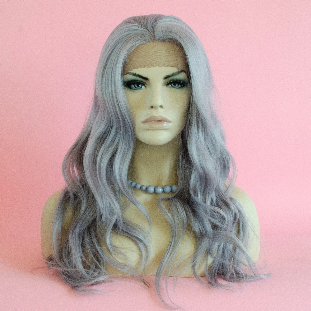 24" Silver Lace Front Wig w/ Free-Part